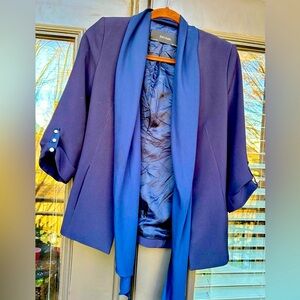 Zara Navy Blazer with Pearl Accents & Chiffon Detailing - Women’s Small